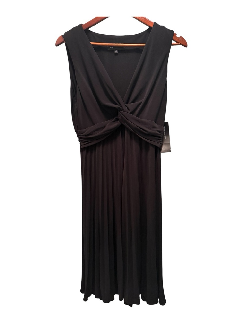 NWT Black Pleated Twist Front Midi Dress Workwear Wedding Quiet Luxury SZ12
